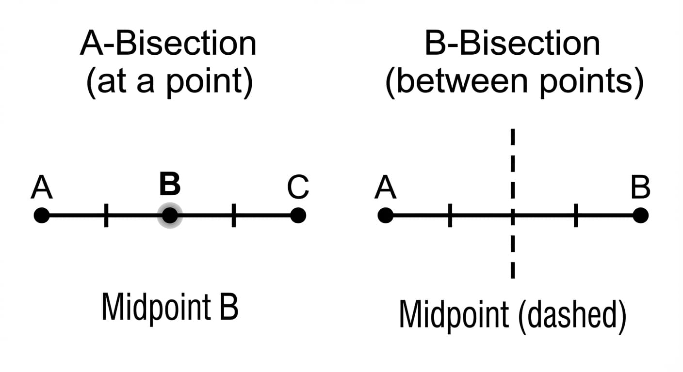 A-Bisection versus B-Bisection — A-Bisection divides at a vertex, B-Bisection divides along an edge