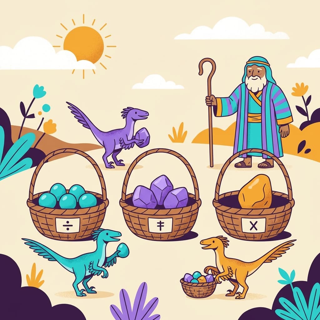 Glagalbagal's basket counting system — identical pebbles in different baskets, each representing a different value