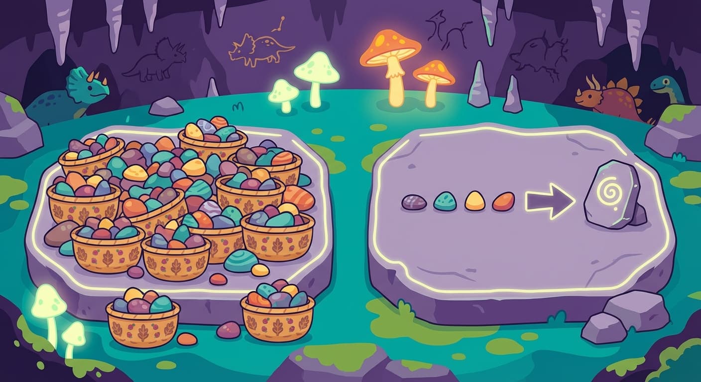 Two versions of the same monthly record — the old version with full location details, and the new version with only a reference mark pointing to a separate location tablet