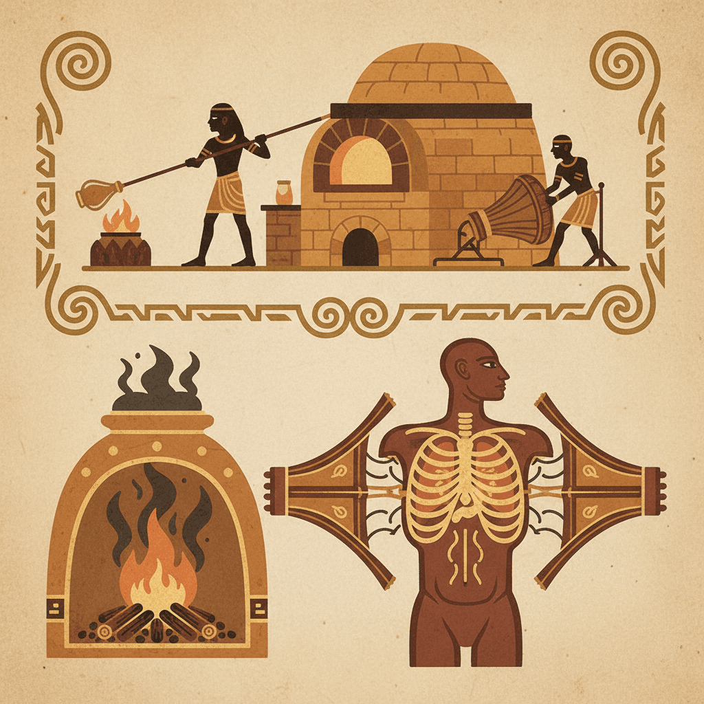 A candle dying under a glass jar, and beside it a sketch of the chest expanding and contracting like a bellows — two systems that need air to function