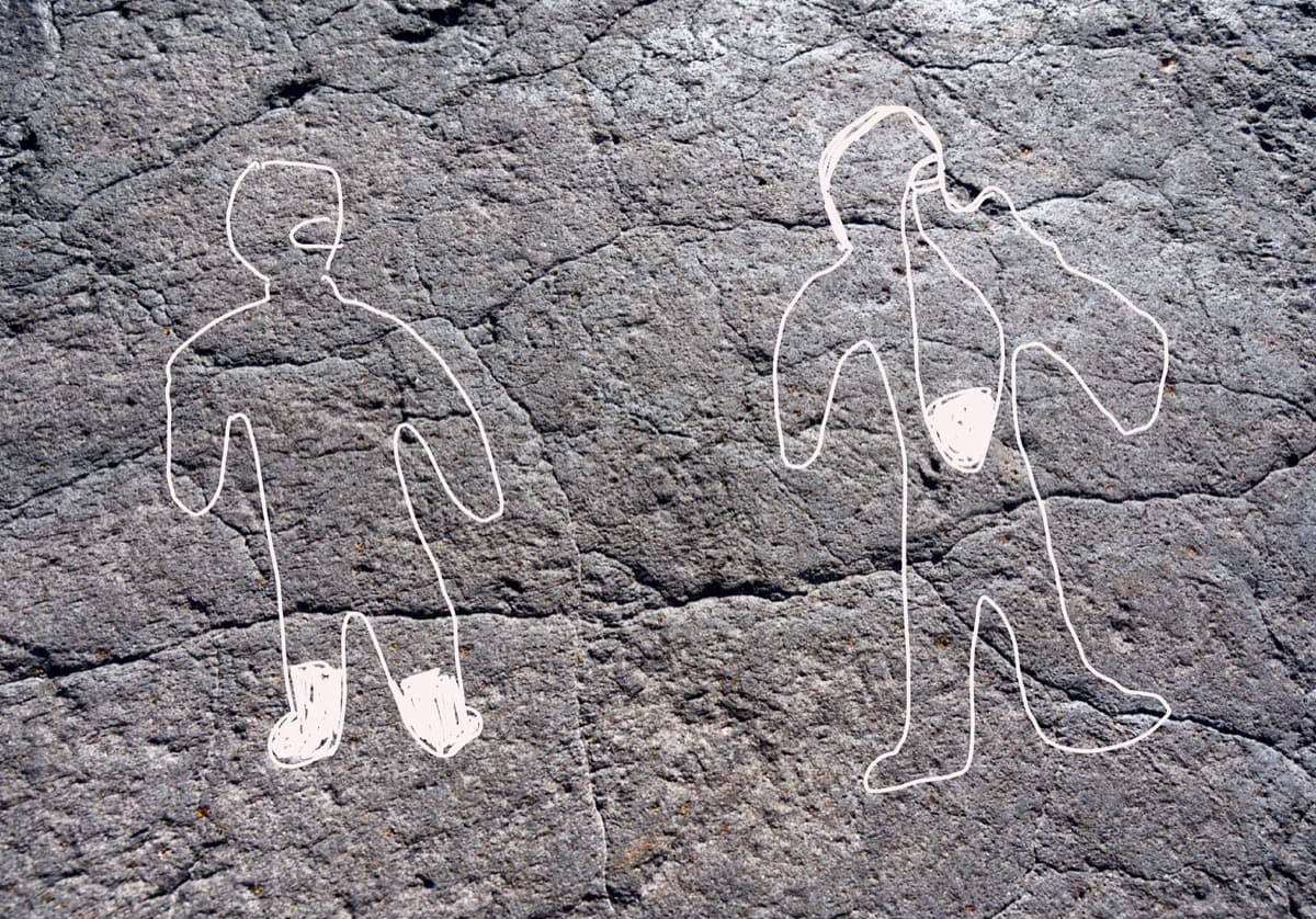 Crivsola's two models of the human body — one showing a hollow body with food falling to the feet, the other showing food collecting in a sac